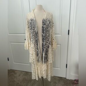 ORIGAMI by Vivien size  OS PLUS Layered Open Lace Duster Jacket 3/4 bell slv
